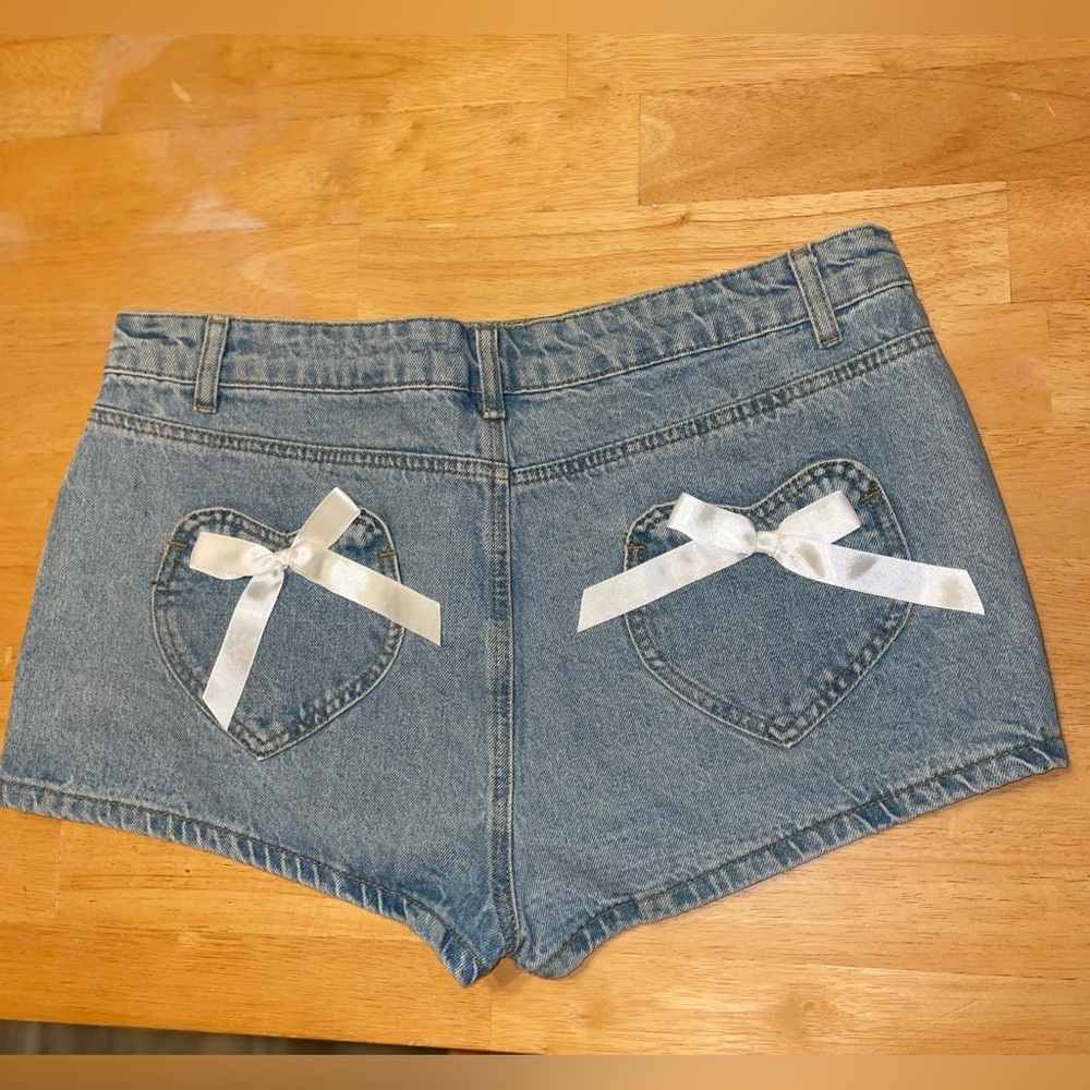 Women's Denim Shorts with Heart Pockets